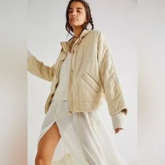 NWT Free People Dolman Quilted Knit Oversized Boho Jacket Vanilla Creme, Size XL - Picture 1 of 15